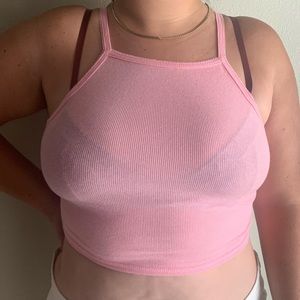 Baby Pink Halter Crop Top (L)